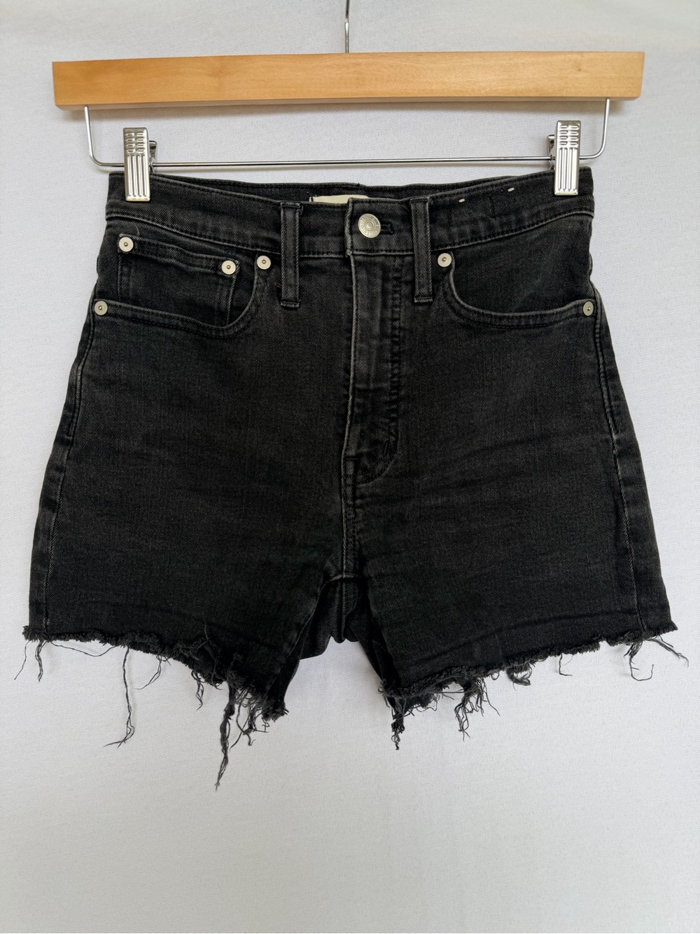 Madewell High Rise Black Denim Cutoff Shorts Size 24 Raw Hem